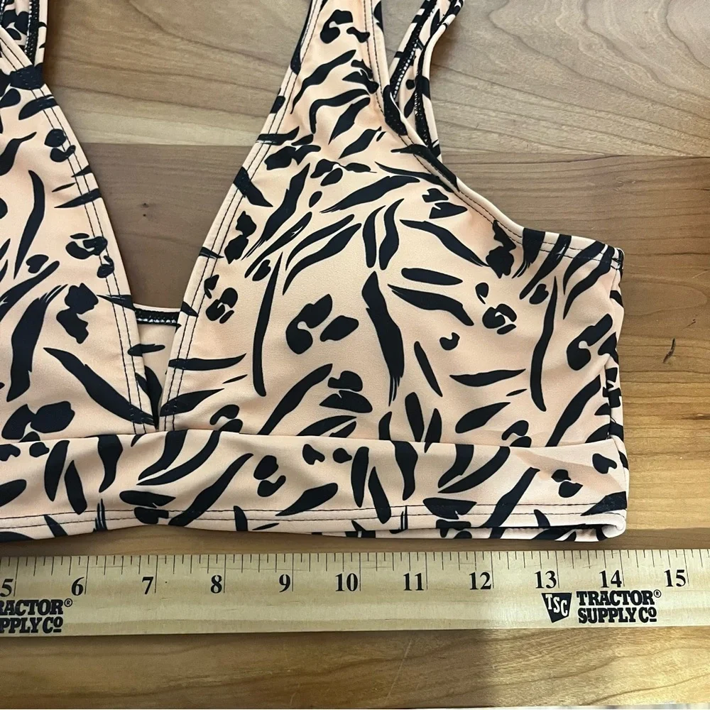 Zaful Animal Print Plunge Bikini‎ Top Tan Black Size 8 NEW